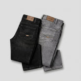 Pack of 2 Export Quality Stretchable & Straight Fit Men's Denim Jeans – Black & Grey