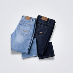 Pack of 2 Export Quality Stretchable & Straight Fit Men's Denim Jeans – Light Blue & Navy Blue