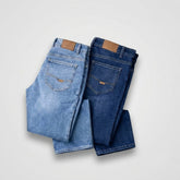 Pack of 2 Export Quality Stretchable & Straight Fit Men's Denim Jeans – Light Wash & Dark Blue