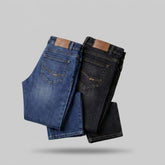 Pack of 2 Export Quality Stretchable & Straight Fit Men's Denim Jeans – Blue & Black