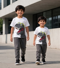 Boys Dinosaur Print T-Shirt and Trouser Set – Soft Jersey Summer Co-Ord