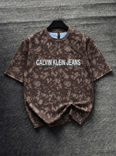 Kalvin klein Brown Splatter Print Oversized T-Shirt for Men | Camo Style Crew Neck Tee