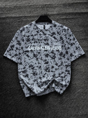Calvin Klein Grey Splatter Print Oversized T-Shirt for Men | Black Camo Style Crew Neck Tee