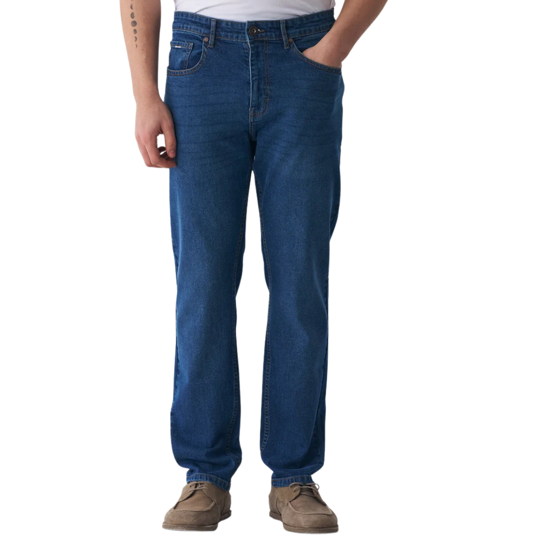 Men's Classic Blue Denim Jeans – Regular/Straight Fit, Export Quality