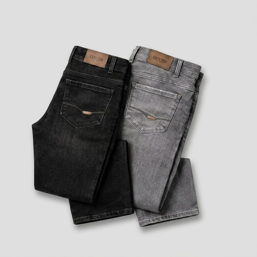 Pack of 2 Export Quality Stretchable & Straight Fit Men's Denim Jeans – Black & Grey