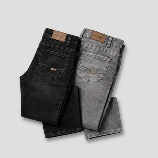 Pack of 2 Export Quality Stretchable & Straight Fit Men's Denim Jeans - Black & Grey