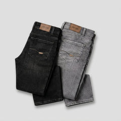 Pack of 2 Export Quality Stretchable & Straight Fit Men's Denim Jeans – Black & Grey