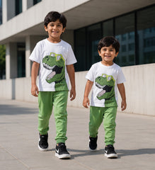 Boys Dinosaur Print T-Shirt and Trouser Set – Soft Jersey Summer Co-Ord