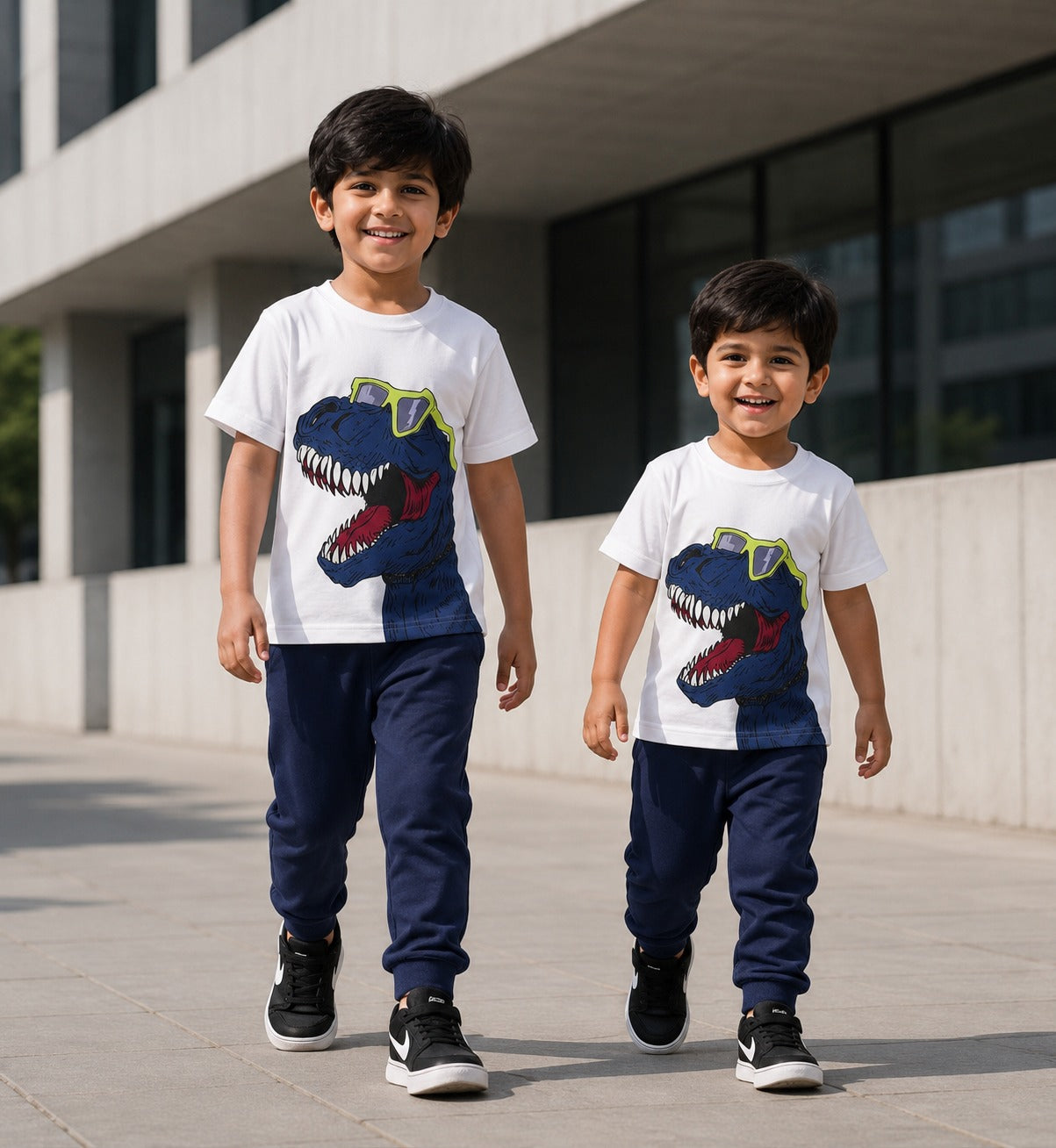 Boys Dinosaur Print T-Shirt and Trouser Set – Soft Jersey Summer Co-Ord