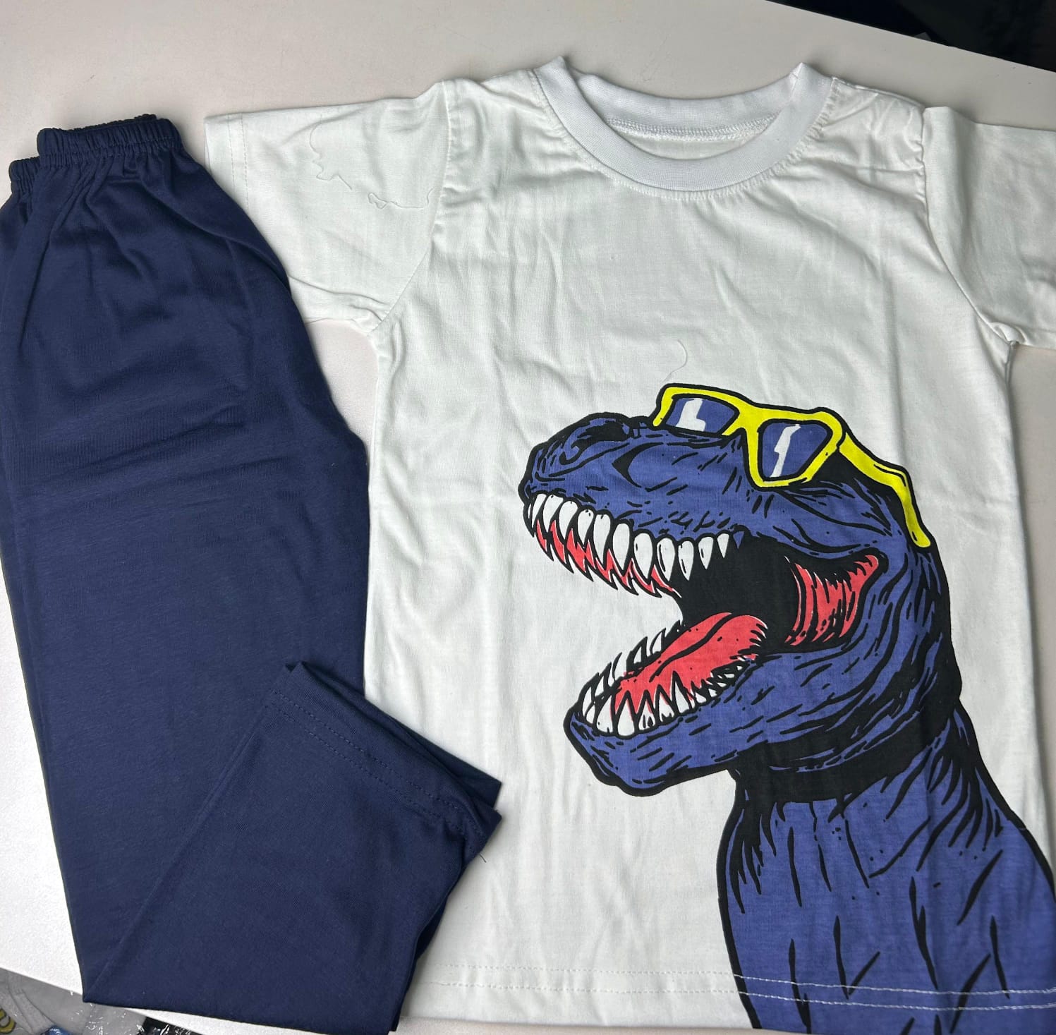 Boys Dinosaur Print T-Shirt and Trouser Set – Soft Jersey Summer Co-Ord