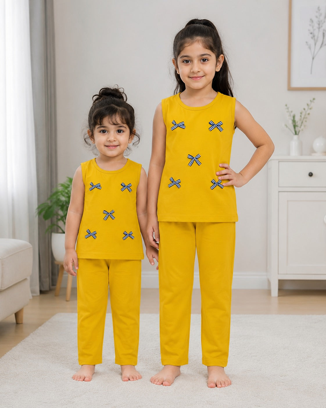 Girls Bow Detail Sleeveless Top and Trouser Set – Soft Cotton Jersey Western Wear