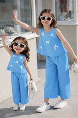 Girls Bow Detail Sleeveless Top and Trouser Set – Soft Cotton Jersey Western Wear