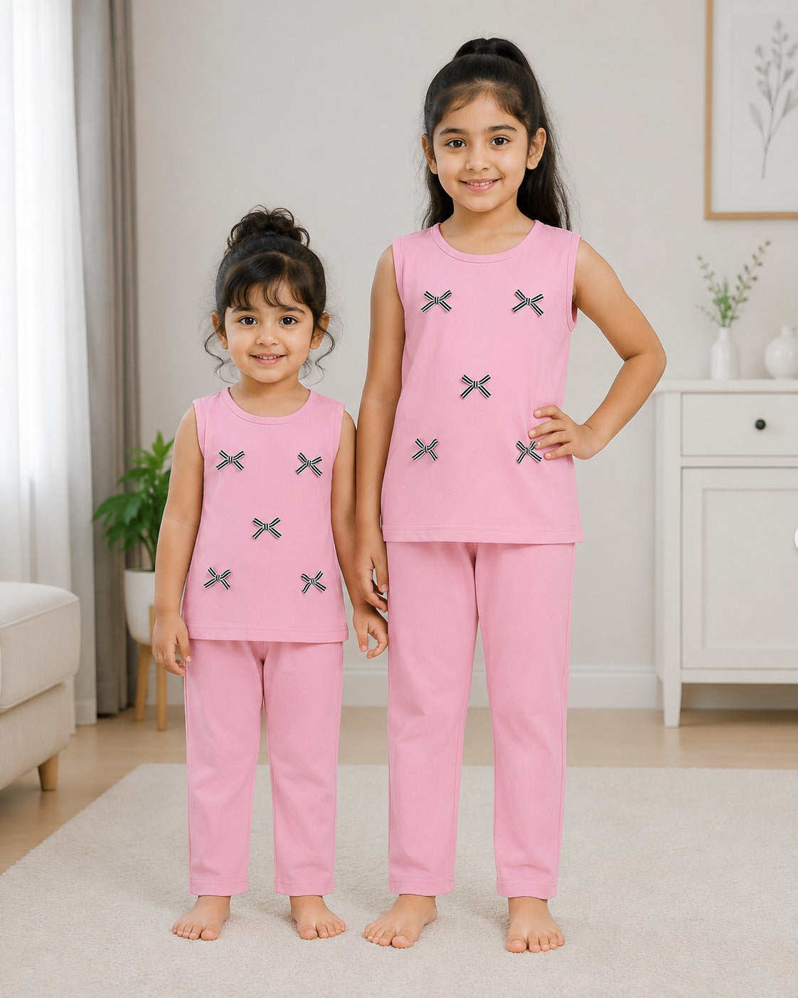 Girls Bow Detail Sleeveless Top and Trouser Set – Soft Cotton Jersey Western Wear