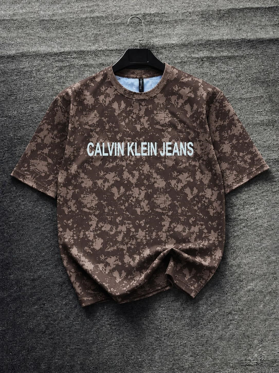 Kalvin klein Brown Splatter Print Oversized T-Shirt for Men | Camo Style Crew Neck Tee