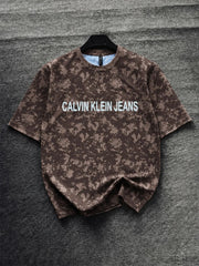 Kalvin klein Brown Splatter Print Oversized T-Shirt for Men | Camo Style Crew Neck Tee